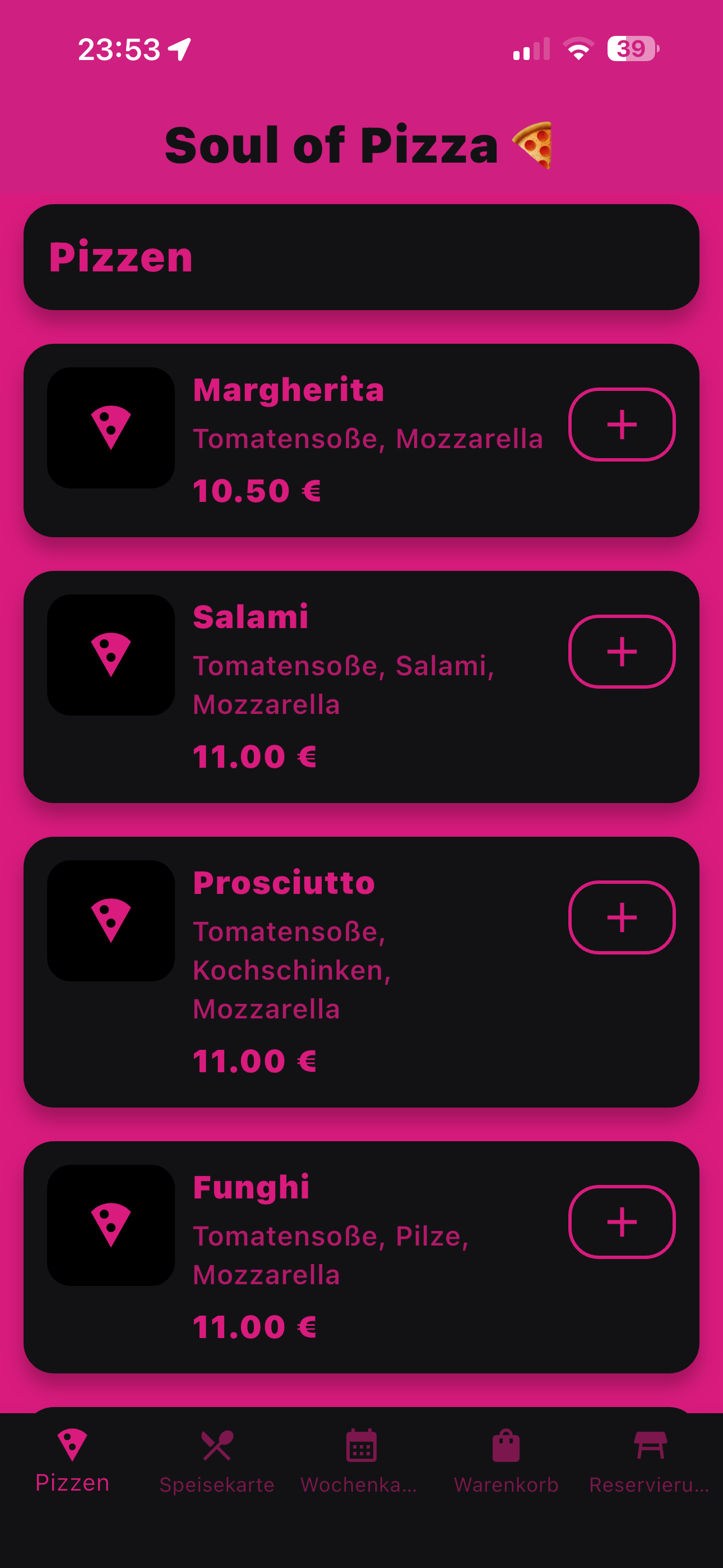 Soul of Pizza Pizza-Menü